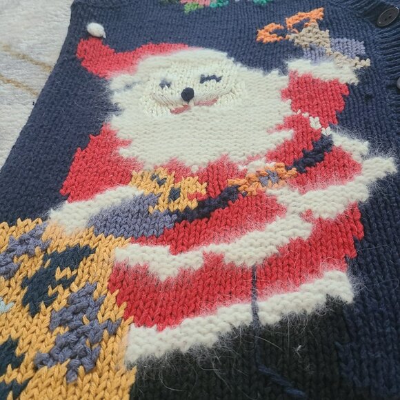 Vintage Crystal Kobe Santa Christmas Sweater Vest S M 80s Holiday Knit Candles - Picture 6 of 7